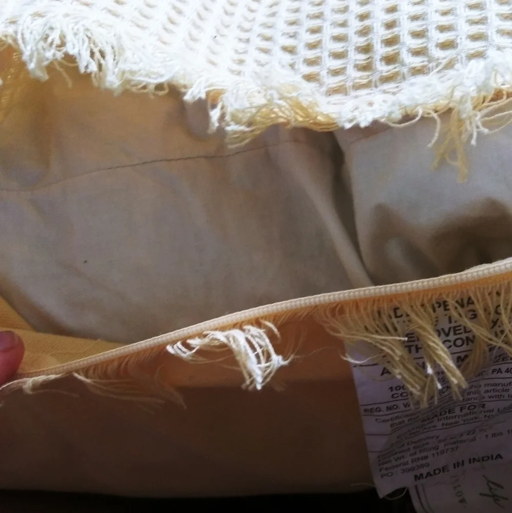 EnVogue waffle pillow‎ yellow fringed accent pillow